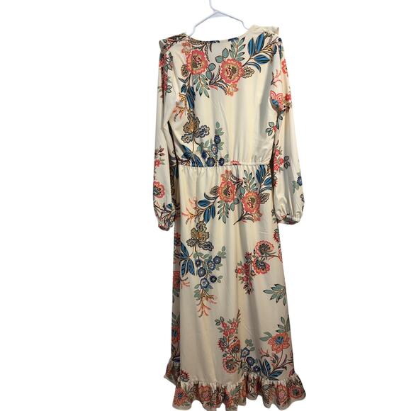 Boston Proper Boho Floral V Neck Ruffle Long Sleeve Maxi Size 12 - Picture 4 of 9